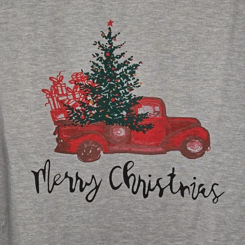 Merry Christmas Red Truck Christmas Tree Presents Plaid Sleeves Women’s Size 2x - Picture 2 of 9